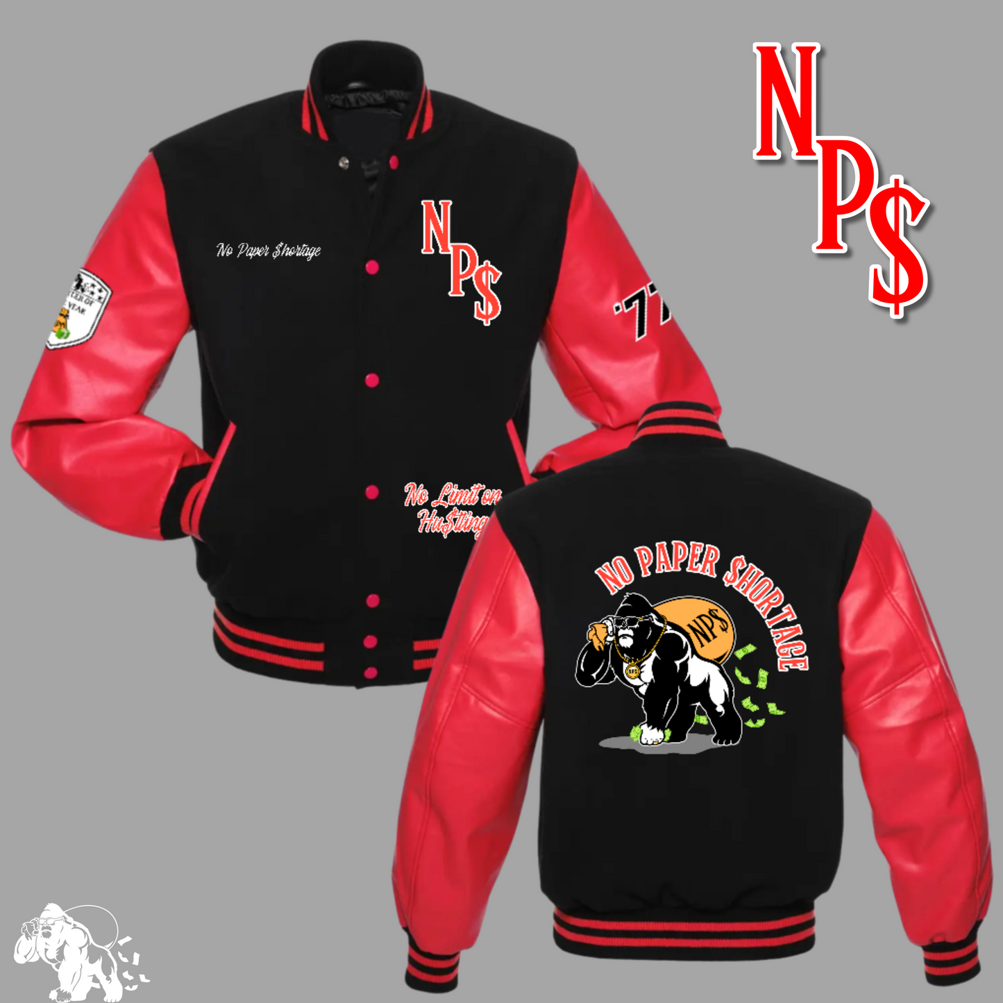 NP$ “No Limit on Hu$tling” Varsity Jacket (Black & Red Pre-Order)