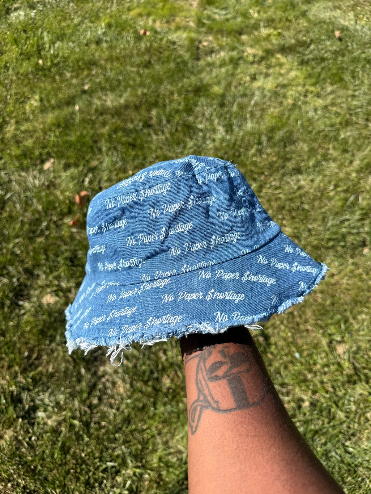 Signature Denim Distressed Bucket Hat