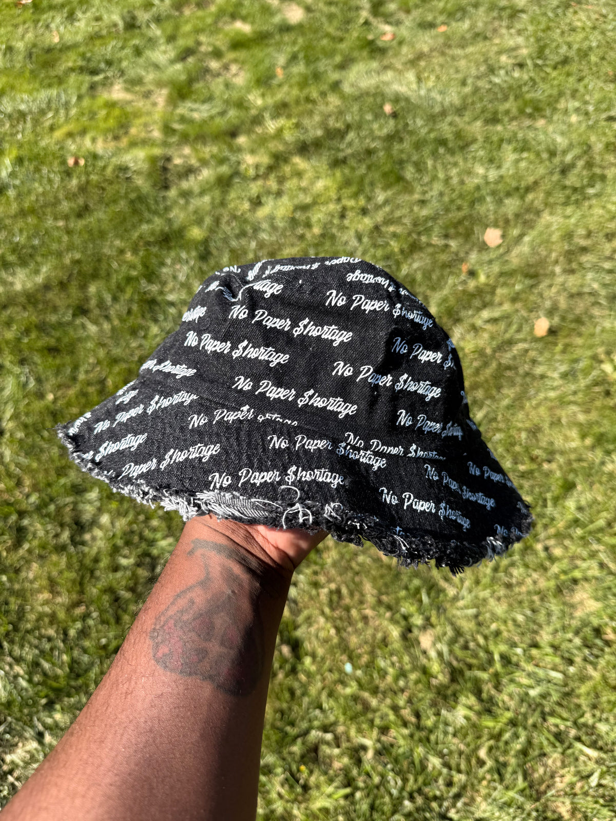 Signature Denim Distressed Bucket Hat