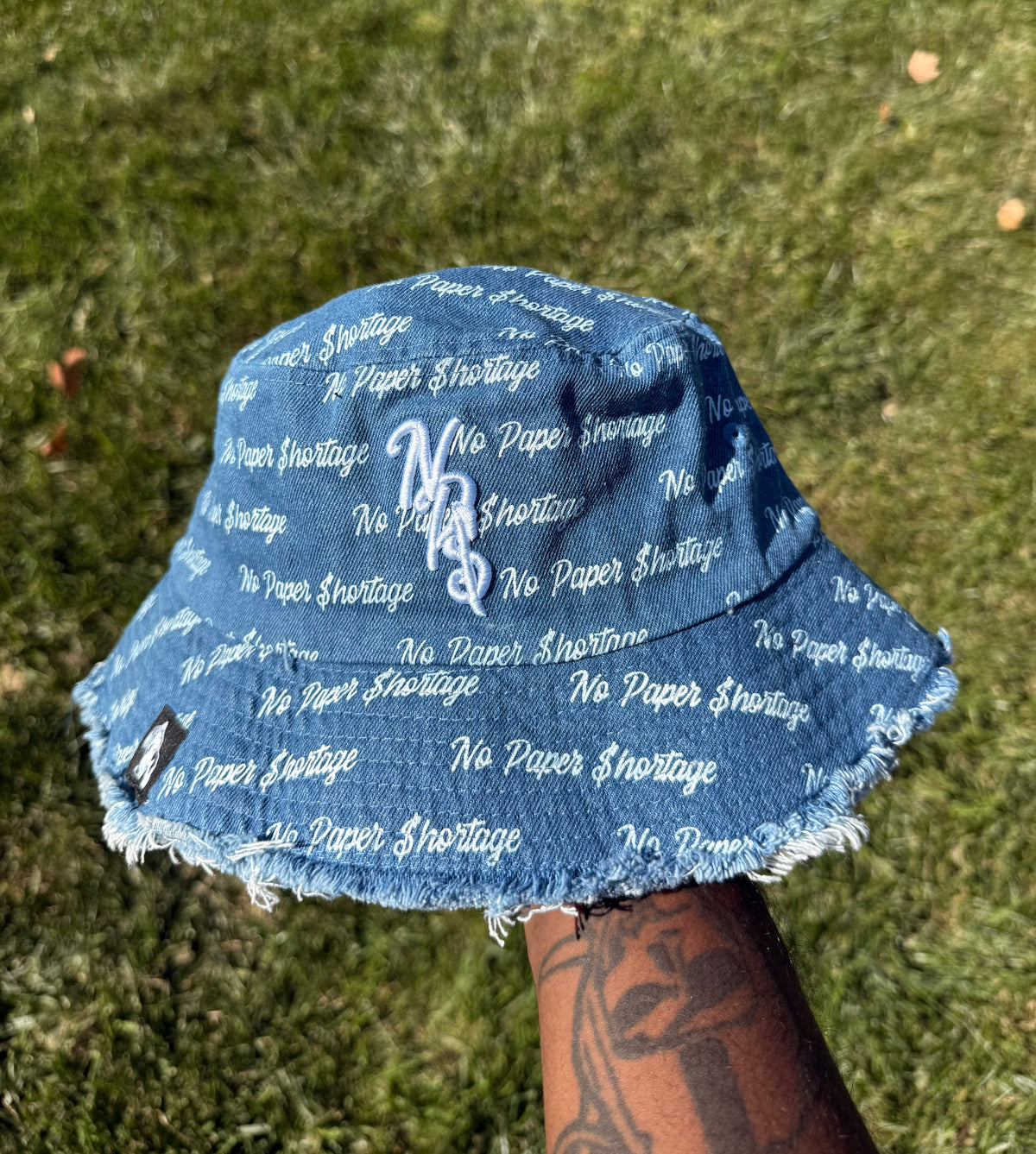 Signature Denim Distressed Bucket Hat