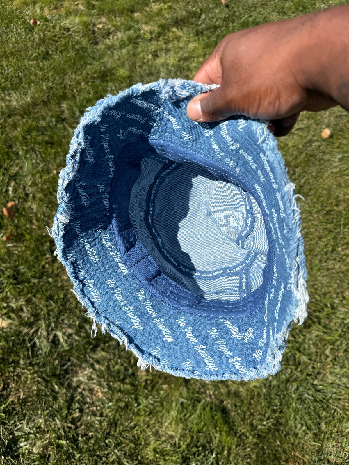 Signature Denim Distressed Bucket Hat