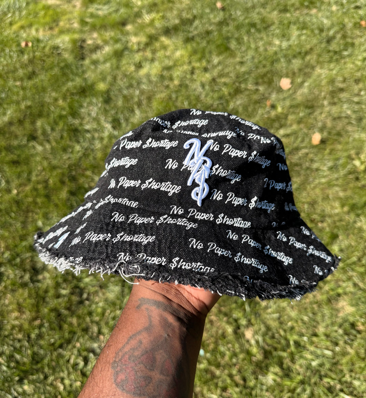 Signature Denim Distressed Bucket Hat