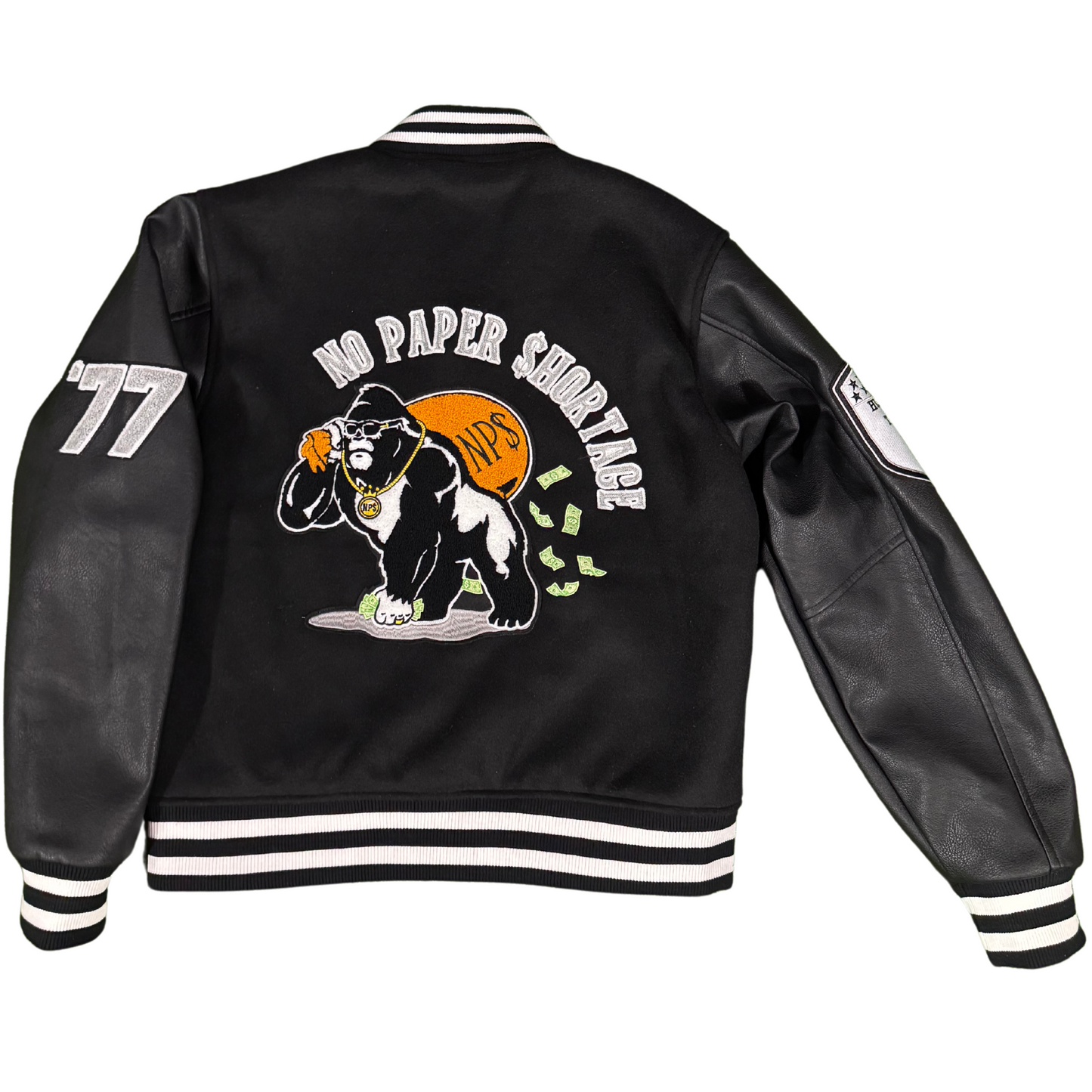 NP$ “No Limit on Hu$tling” Varsity Jacket (Black & Red Pre-Order)